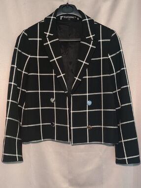 Express Black Blazer with White Windowpane Grid